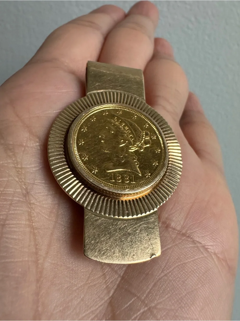 14k Yellow Gold With 1881 5 Dollar Gold Liberty Coin Money Clip